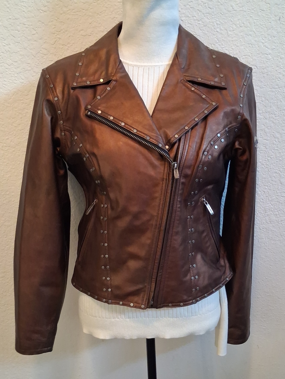 Vintage Women's Harley Davidson Copper Studded Leather Moto 2-Piece (M) 8